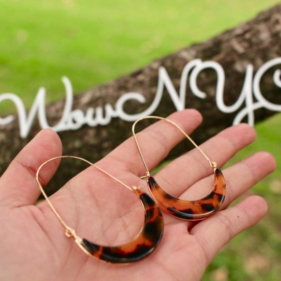 Anthro Leopard Acetate Gold Crescent Hoop Earrings